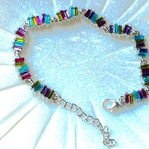 Silver Multi-Colored Crystal Baguette Bracelet